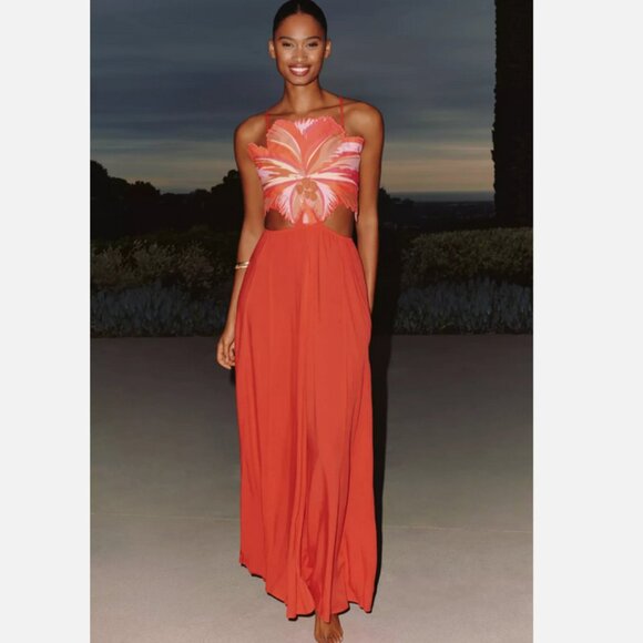 Anthropologie Maaji Boho Sunrise Owen Midi Dress Coral 1X NWT Plus Size 242$ - Picture 4 of 6